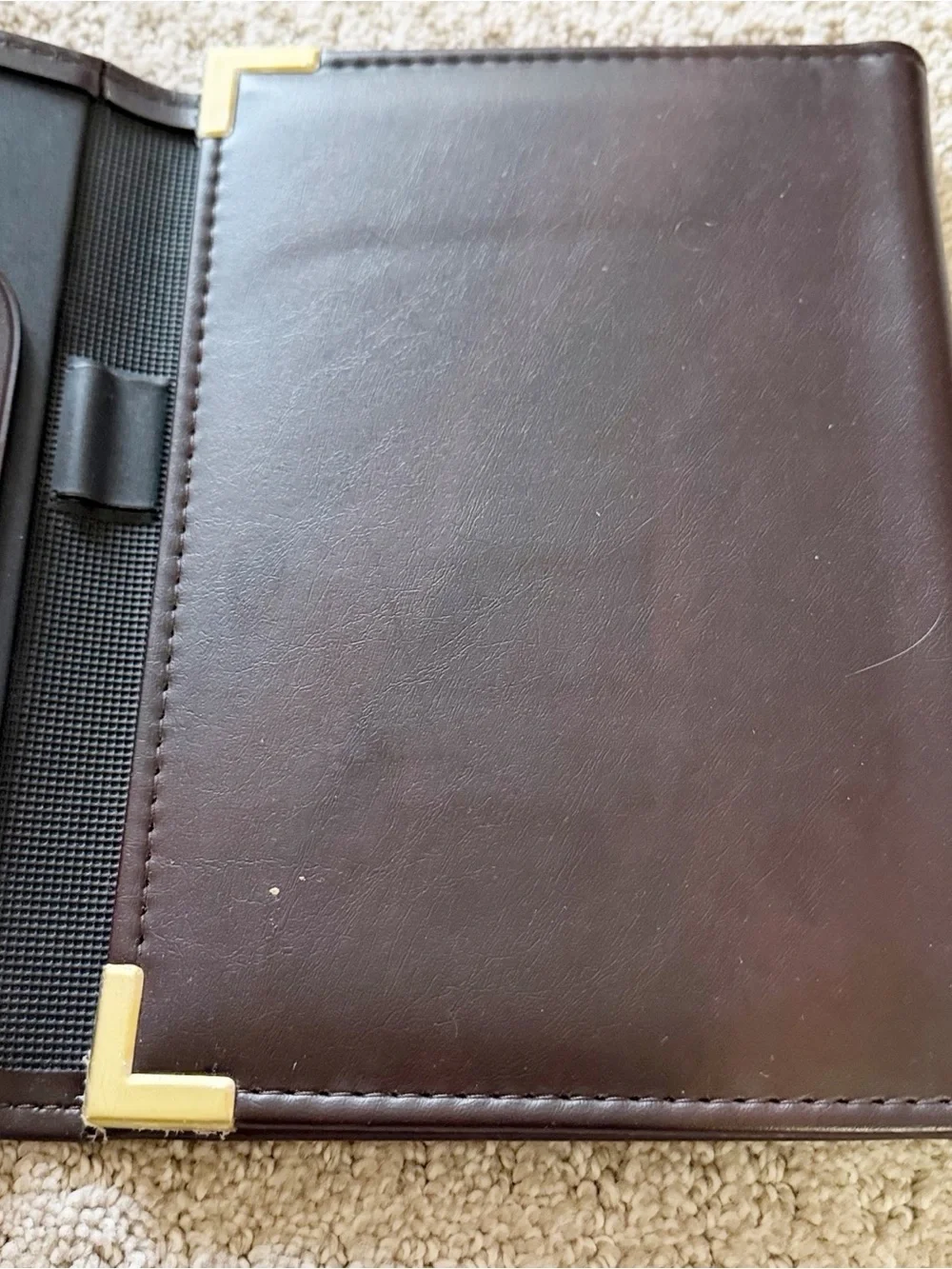 Small Brown Leather Portfolio Padfolio Organizer Taiwan Card Paper Gold Corners